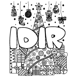 Coloriage pr&eacute;nom IDIR - d&eacute;cor Sapin et Cadeaux