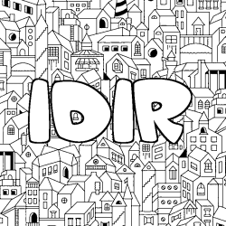 Coloriage prénom IDIR - décor Ville
