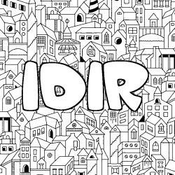 Coloriage pr&eacute;nom IDIR - d&eacute;cor Ville