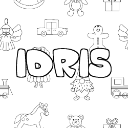 Coloriage prénom IDRIS - décor Jouets
