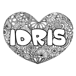 Coloriage prénom IDRIS - décor Mandala coeur