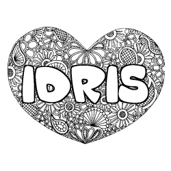 Coloriage pr&eacute;nom IDRIS - d&eacute;cor Mandala coeur