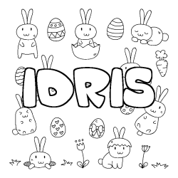 Coloriage pr&eacute;nom IDRIS - d&eacute;cor Paques