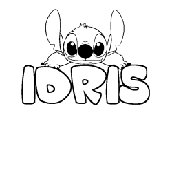 Coloriage prénom IDRIS - décor Stitch