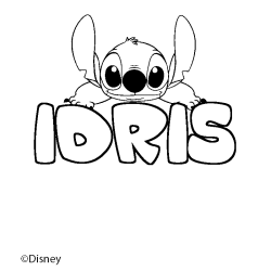 Coloriage pr&eacute;nom IDRIS - d&eacute;cor Stitch
