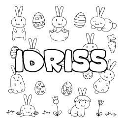 Coloriage pr&eacute;nom IDRISS - d&eacute;cor Paques