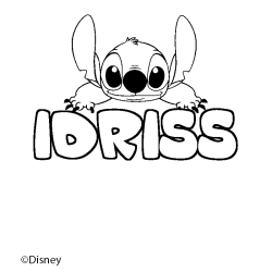Coloriage pr&eacute;nom IDRISS - d&eacute;cor Stitch