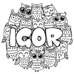 Coloriage pr&eacute;nom IGOR - d&eacute;cor Chouettes