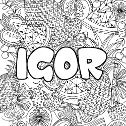 Coloriage pr&eacute;nom IGOR - d&eacute;cor Mandala fruits
