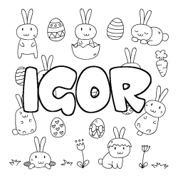 Coloriage pr&eacute;nom IGOR - d&eacute;cor Paques