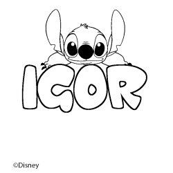 Coloriage pr&eacute;nom IGOR - d&eacute;cor Stitch