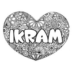 Coloriage pr&eacute;nom IKRAM - d&eacute;cor Mandala coeur