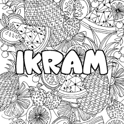 Coloriage prénom IKRAM - décor Mandala fruits