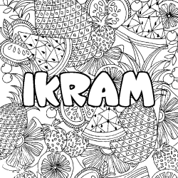 Coloriage pr&eacute;nom IKRAM - d&eacute;cor Mandala fruits