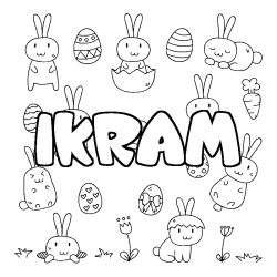 Coloriage prénom IKRAM - décor Paques