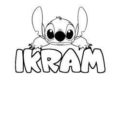 Coloriage prénom IKRAM - décor Stitch