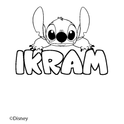 Coloriage pr&eacute;nom IKRAM - d&eacute;cor Stitch