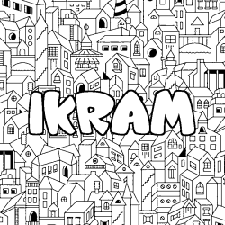 Coloriage prénom IKRAM - décor Ville