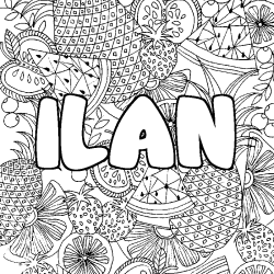 Coloriage pr&eacute;nom ILAN - d&eacute;cor Mandala fruits