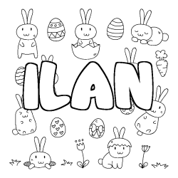 Coloriage pr&eacute;nom ILAN - d&eacute;cor Paques