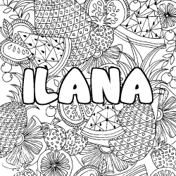 Coloriage prénom ILANA - décor Mandala fruits