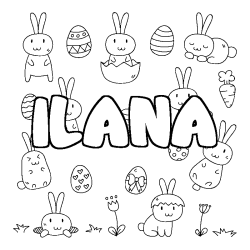 Coloriage pr&eacute;nom ILANA - d&eacute;cor Paques