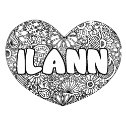 Coloriage prénom ILANN - décor Mandala coeur