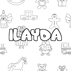 Coloriage prénom ILAYDA - décor Jouets