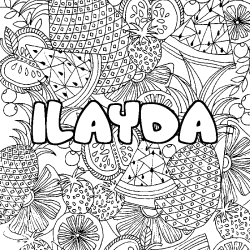 Coloriage prénom ILAYDA - décor Mandala fruits
