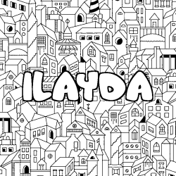 Coloriage prénom ILAYDA - décor Ville