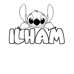 Coloriage prénom ILHAM - décor Stitch