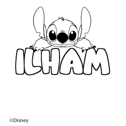 Coloriage pr&eacute;nom ILHAM - d&eacute;cor Stitch
