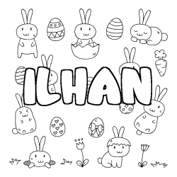 Coloriage pr&eacute;nom ILHAN - d&eacute;cor Paques