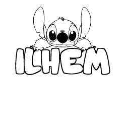 Coloriage prénom ILHEM - décor Stitch