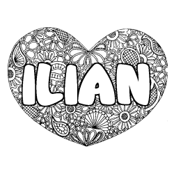 Coloriage pr&eacute;nom ILIAN - d&eacute;cor Mandala coeur