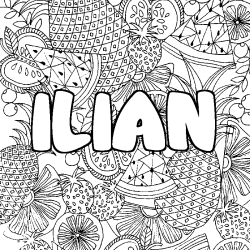 Coloriage prénom ILIAN - décor Mandala fruits