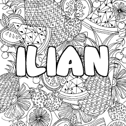 Coloriage pr&eacute;nom ILIAN - d&eacute;cor Mandala fruits