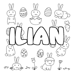 Coloriage pr&eacute;nom ILIAN - d&eacute;cor Paques