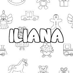 Coloriage prénom ILIANA - décor Jouets