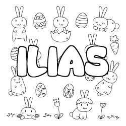 Coloriage pr&eacute;nom ILIAS - d&eacute;cor Paques
