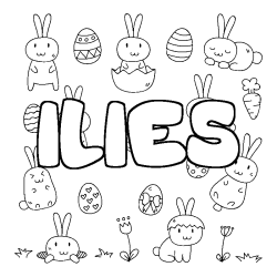 Coloriage pr&eacute;nom ILIES - d&eacute;cor Paques