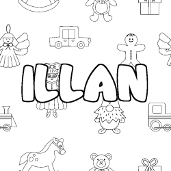 Coloriage prénom ILLAN - décor Jouets