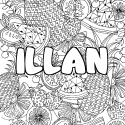 Coloriage prénom ILLAN - décor Mandala fruits