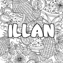 Coloriage pr&eacute;nom ILLAN - d&eacute;cor Mandala fruits