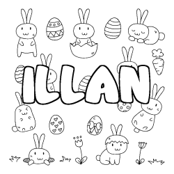 Coloriage pr&eacute;nom ILLAN - d&eacute;cor Paques