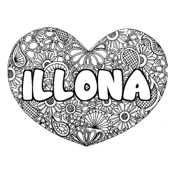 Coloriage prénom ILLONA - décor Mandala coeur