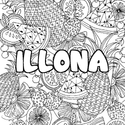 Coloriage prénom ILLONA - décor Mandala fruits