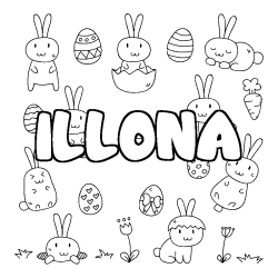 Coloriage prénom ILLONA - décor Paques