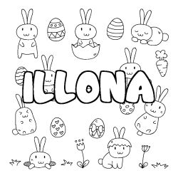 Coloriage pr&eacute;nom ILLONA - d&eacute;cor Paques
