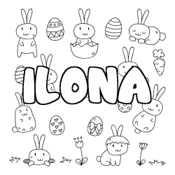 Coloriage pr&eacute;nom ILONA - d&eacute;cor Paques